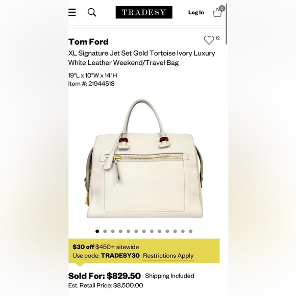 XL Tom Ford Signature Jet Set Gold Tortoise Ivory Luxury Travel Bag - Picture 12 of 16